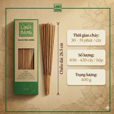 Nhang Trầm Hương Tự Nhiên 26.5cm Hộp 400g – Không Hương Liệu – Thờ Cúng – Nhà Trầm Linh Đăng