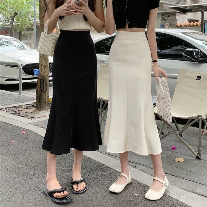 Slim High Waist Wrap Hip Black Fishtail Skirt Women Long Korean Office ...
