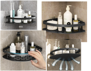 💥Ready Stock SG💥Multi Bathroom Shelf Organizer Kitchen Shower Storage Rack Shelves Wall Mounted Aluminum Toilet Shampoo Holder No Drill