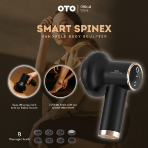 OTO Smart Spinex Portable Handheld Massager – Multi-Function Beauty & Massage Device with Heel Exfoliator Muscle Toning & Cellulite Reduction Attachments USB Rechargeable Lightweight Travel Self-Care Gadget Singapore SPX-500S