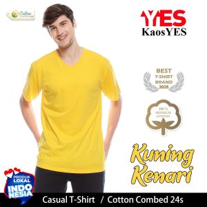 KaosYES Kaos Pria V-Neck Cotton Combed 24s - TShirt Baju Distro VNeck Polos Hitam