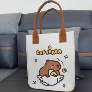 Cartoon Hello Kitty Shoulder Bags Sanrio Anime Kuromi My Melody Cinnamoroll Printing Felt Bag Cute Student Stationery Handbag Girls Gifts