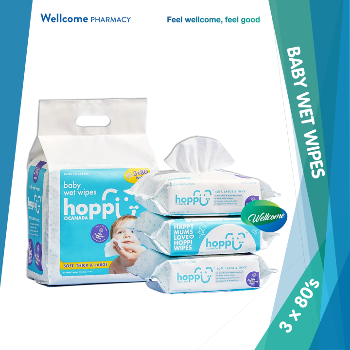 Hoppi Canada Premium Baby Wet Wipes x 80's (Bundle Pack