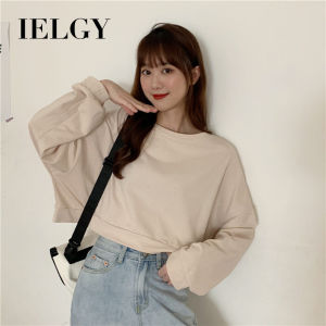 IELGY Áo Len Mỏng Dáng Rộng Áo Thun Nữ Tay Ngắn Cổ Tròn Hoang Dã Thường Ngày