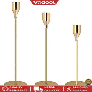 [Vodool Official Tool] 3Pcs Gold Candle Holders Vintage Table Centerpieces Metal Taper Candle Holder for Wedding Birthday Party Holiday Dinning Decor