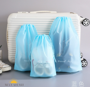(MG)Transparent Clothe Travel Bag Storage Pouch Bundle Pocket Matte Drawstring Plastic Shoes Organizing Beg Travel