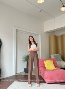 กางเกงเอวสูง ขากระบอกกลาง แต่งขอบยื่น ผ้าดี ไม่บาง ทรงสวย A2