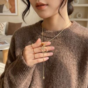 CUNXIN Hollow Sheep Pendant Necklace Alloy Adjustable Sweater Chain Chic Tiger Eye Stone New Year Long Necklace Women