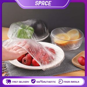 100Pcs Disposable Food Storage Cover Reusable Plastic Wrap Elastic Food Lids Transparent Elastic Stretch Adjustable Bowl Lids for Fruit Bowls Cups Caps Storage Kitchen Fresh Keeping Saver Bag