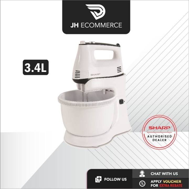 Sharp 3.4L 2in1 Stand Mixer EMS60WH 5 Speed 300W Hand Mixer Whip