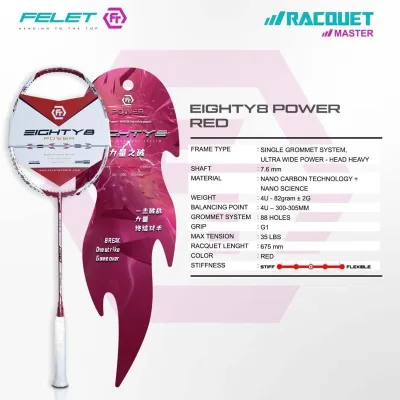 FELET EIGHTY8 POWER / CONTROL / SPEED 4UG1 Badminton Racquet MAX TENSION 35LBS Badminton Racket