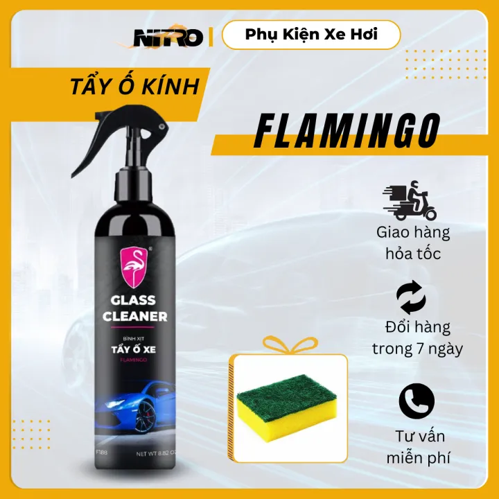 (Tặng mút chuyên dụng)Chai xịt tẩy Ố Kính Ô tô FLAMINGO-Tẩy Cặn Canxi ...
