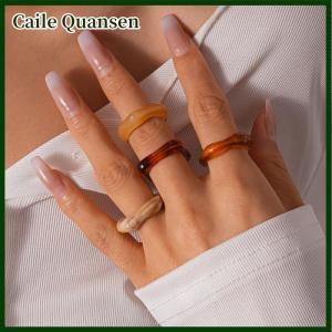 Caile 5 6ชิ้นชุดแหวนเรซินอะคริลิคสีสันสดใสชุดแหวนทรงกลมเรียงซ้อนทรงเรขาคณิตแหวนนิ้วมือโบฮีเมียนแบบเรียบง่ายของขวัญเครื่องประดับ