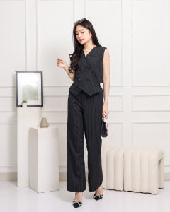 LONAIRE 3320# - Rachelle Set Fashion Wanita Setelan Premium Vest Beluci Stripe