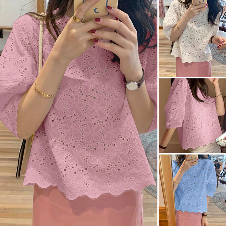 Forevercan VONDA Women's Elegant Puff Sleeve Simple Commute Pullover