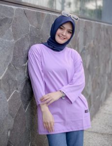 Atasan T-Shirt Wanita Kaos Oversize Tunik Forever Lengan 7/8 LD.130cm Atasan Muslimah Wanita Hijab Friendly Oversize warna Lilac