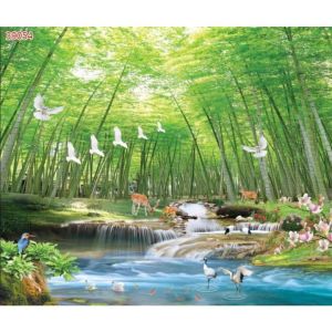 Tranh dán tường 3d rừng trúc xanh trang trí phòng khách phòng ngủm hành lang tích hợp sẵn keo