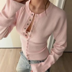 Women Base Layer 2026 French Classic Elegant Sweater Womens Crew Neck Knit Cardigan Autumn Winter Casual Outerwear Top2026