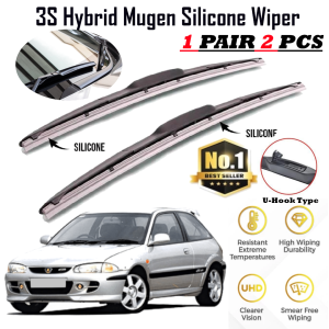 1pair(set) Proton Satria Putra Mugen Japan Silicone Wiper Blade Front Windscreen 3 Section Boneless Full Silicone Wiper U Hook J Hook