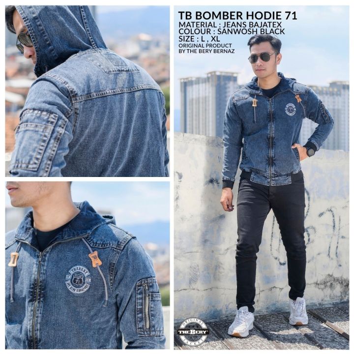 Jaket Jeans Pria TB Bomber Hoodie 71 Terbaru Premium Jaket jeans