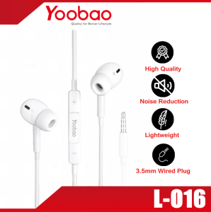 YOOBAO L-O16 3.5mm Connector 3D Stereo Surround Sound Button Control with Mic Wired In-Ear Earphone