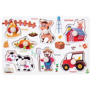 MKS Mainan Anak Puzzle Knob Kayu Jigsaw Karakter Lucu Wooden Puzzle Gagang Knop Kayu Mainan Edukatif Edukasi Bergambar MK110