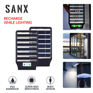 SANX 100W Super Bright Solar Lights Outdoor 98 LED 10000LM IP65 Waterproof Solar Garden Light 3 Modes Human Body Induction Solar Wall Lamp