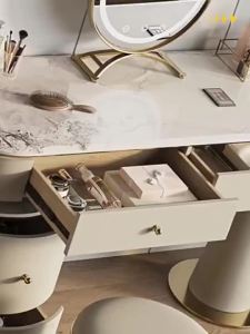 Italian Minimalist Dressing Table Rock Board Makeup Table Modern Minimalist Vanity Table Light Luxury Solid Wood Dressing Table With Drawers