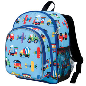 Wildkin Olive Kids Trains Planes & Trucks Pack n Snack Backpack Boys School Bag (For Kindergarten and Preschool)