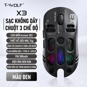 Chuột Không Dây Gaming X3 – 12800 DPI – Bluetooth 5.0 + USB 2.4G – Pin Sạc Type-C cho máy tính laptop smartphone Tablet
