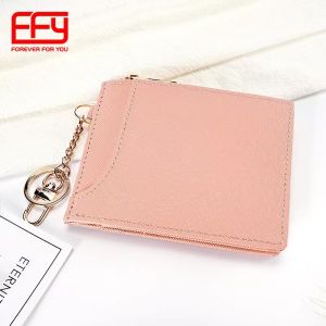 HY BAG #5001 FASHION WOMENS PU LEATHER ELEGANT FOLDABLE SLIM BUSINESS CREDIT CARD HOLDER WITH KEY CHAIN