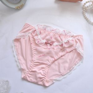 Japanese Plus Size Panty Underwear Heart Love Cute Chiffon Print Lace Bow 大码内裤