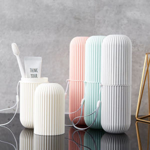 YZLong Portable Travel Toothbrush Cup Set with Toothpaste Squeezer and Lid - Compact Bathroom Organizer for On-the-Go Use