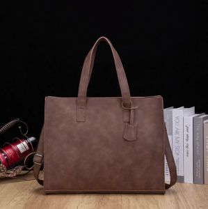 Vintage Men Large Zipper Tote Bags Leather 14 inch Waterproof Business Briefcases Messenger Bag for Man One Shoulder Laptop Bag