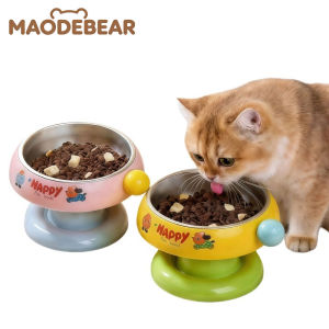 MAODEBEAR Stainless Steel Pet Bowl Elevated Removable Neck Protection Cute Dopamine Cat Dog Bowl Mangkuk Kucing宠物碗