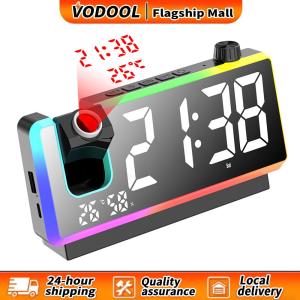 【Fast delivery】 Projection Alarm Clock USB Charge RGB Night Light LED Mirror for Hearing Impaired & Deaf People