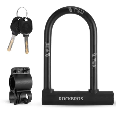 ROCKBROS Bicycle Locks U Shape Chinese Style MTB Road Mountain Electric Scooter Padlock Anti-theft Bike Lock Cable Set with Two Keys