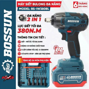 Máy Siết Bulong BOSSUN BS-IW380BL Đầu 2 trong 1 Điều Tốc 3 Cấp Chế Độ Auto Stop Lực siết 380N Bảo Hành Chính Hãng ( Bảo Hành 6 Tháng )