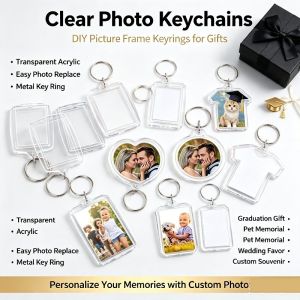 DIY Blank Photo Keychains Transparent Acrylic Picture Frame Keyring Insertable Photo Key Holder Personalized Souvenir Gift