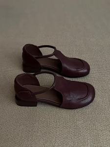 [Free Shipping] 2026 New Retro Soft Leather Soft-Soled Velcro-Closure Half-Toe Sandals For Women Summer Low-Heeled Chunky-Heeled Roman Sandals