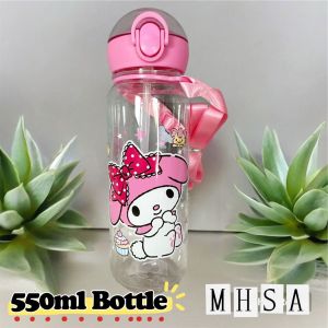 ✅ 550ML Botol Air Budak Kids Cartoon Water Bottle Drinking Bottle With Straw Sanrio Kuromi Melody Spiderman