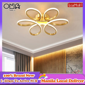 TWO.1【COD+Local Stock】 58CM Modern Flower LED Ceiling Lights 3 Colors Changeable With Remote Control for Living Room Bedroom Decor Aluminum Flush Mount indoor Ceiling Lamp
