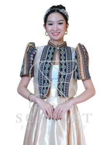 Modern Filipiniana Bolero With Ethnic Pattern Design And Chinese Collar For Woman