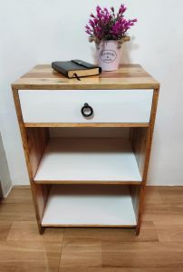 Solid Wood 1 Drawer Side Table with 2 layer Open Shelf/ Night Stand Table