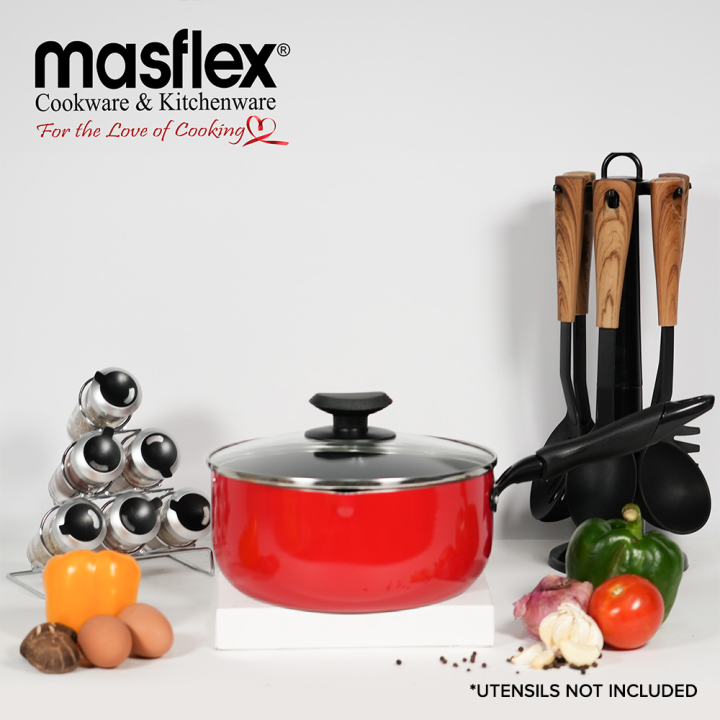 Masflex Aluminum Nonstick Classic Saucepan with 2 Side Spout And Glass Lid (Induction Ready