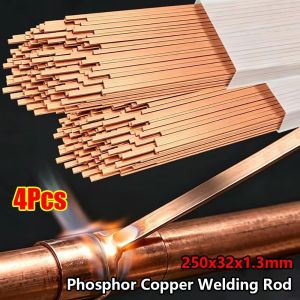 MYTHIS 4Pcs Phosphor Bronze Phosphor Copper Welding Rod Flat 250mm Flat Copper Electrode Durable Self Fluxing Welding Stick for Mechanical Repair and Refrigeration Equipment
