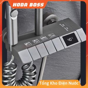 Bộ sen cây tắm đứng nóng lạnh phím đàn đồng thau mạ tĩnh điện titan nano xám thời thượnghiển thị nhiệt độ không han gỉ