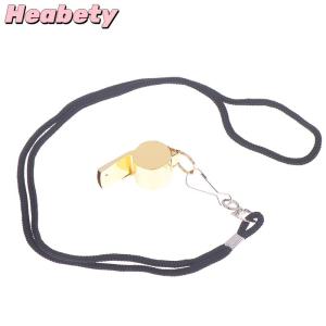 Heabety Gold Stainless Steel Rope Whistle Hanging Neck Outdoor Lifesaving Whistle