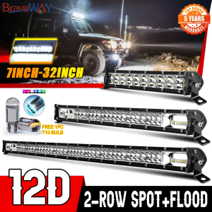 COLIGHT 12D Reflector LED Work Light Bar Dual-Row Straight 7" 20" 32" Flood Spot Combo Beam LED Driving Lightfor Off Road ATV Vehicle Rruck Lorry Lamp