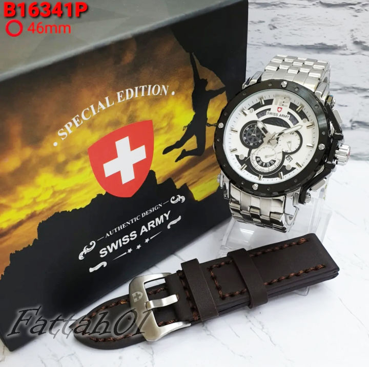 JAM TANGAN SWISS ARMY CRONO AKTIF TALI RANTAI PAKET Kulit Army